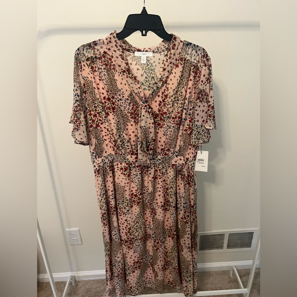 1901 Coral Pink Summer Floral Midi Dress